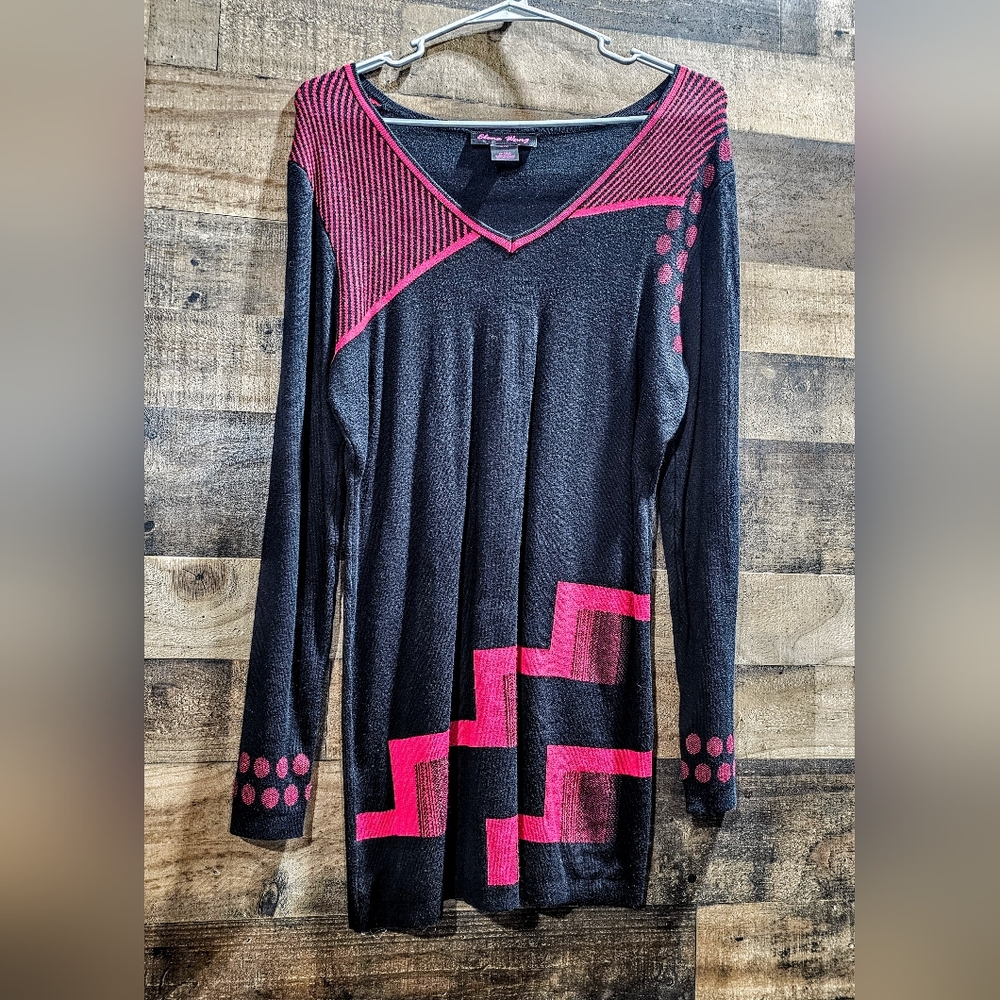 Elena Wong Long Sleeve Top Black Fushia Small